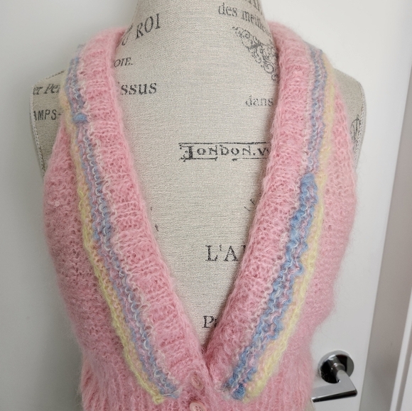 60s Pastel Mohair Cardigan Sweater Vest - Picture 5 of 13